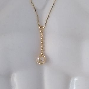 Designer 18k gold Japanese Keshi pearl ball chain necklace.  Delicate